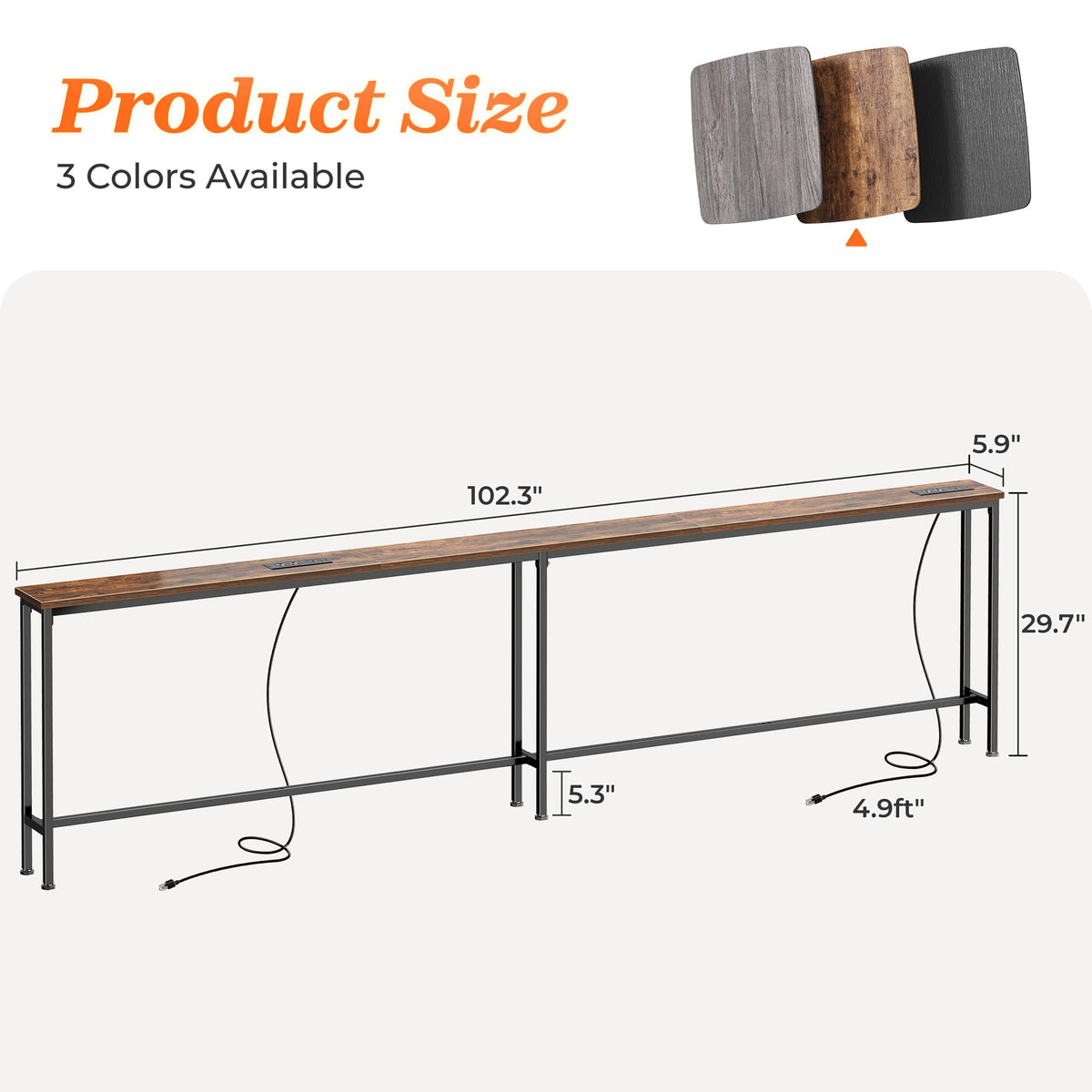 102 Inch Sofa Table with Power Outlets and USB-C Ports Y630865