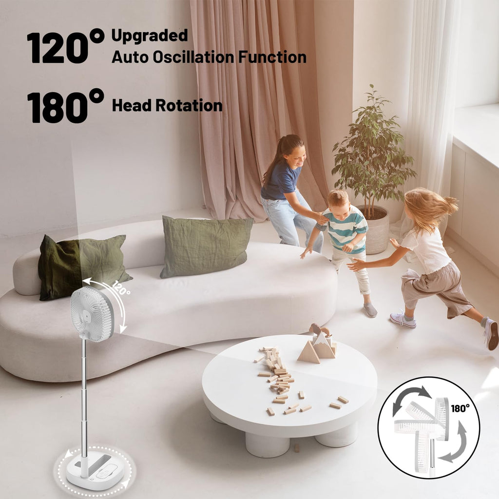 Portable Oscillating Pedestal Fan, 4 Speed 7200Mah Rechargeable Gray Y121