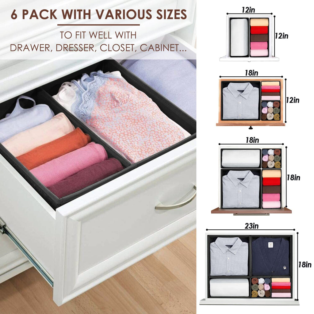6 Pack Black Fabric Drawer Organizer Y440430