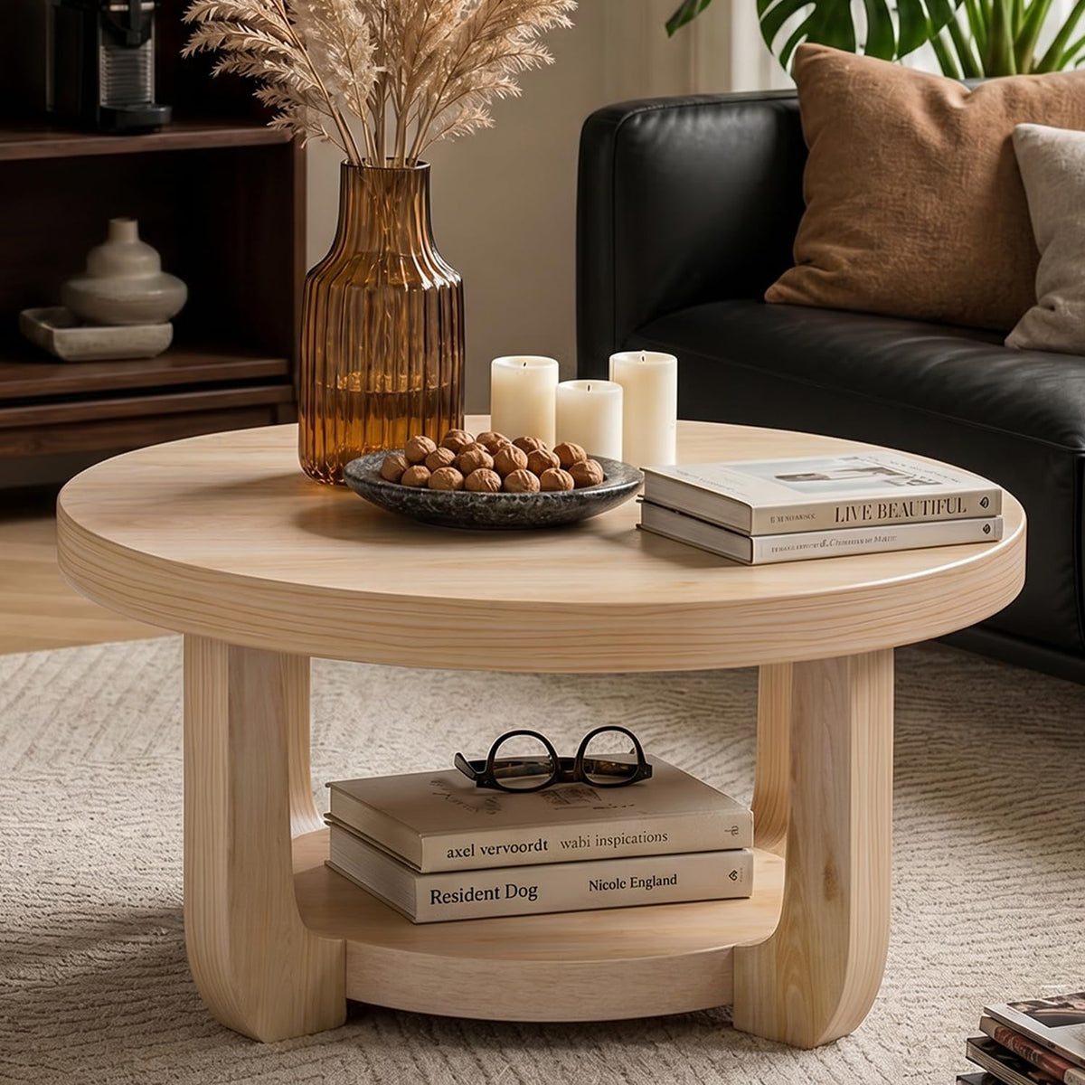 Round 2-Tier Coffee Table with Storage Z622