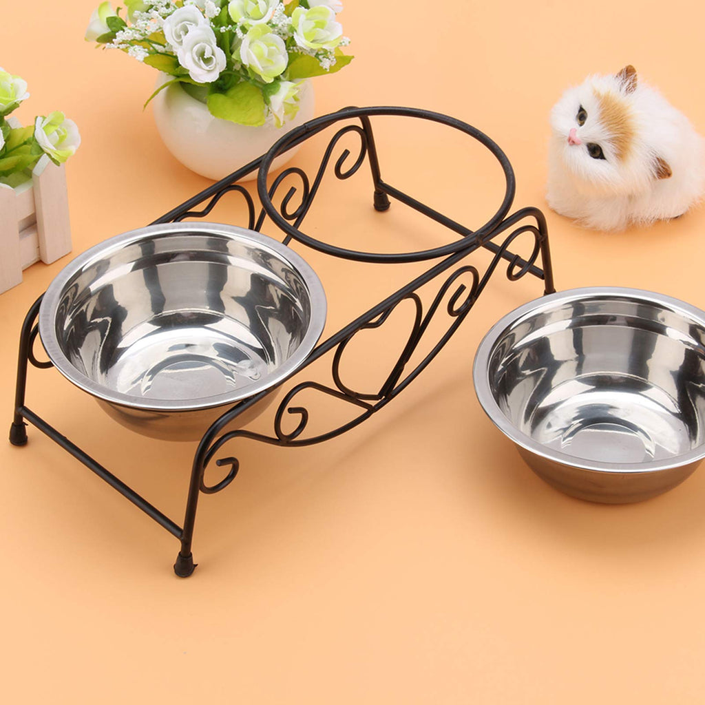 Double Stainless Steel Elevated Dog Bowls with Iron Stand O32648