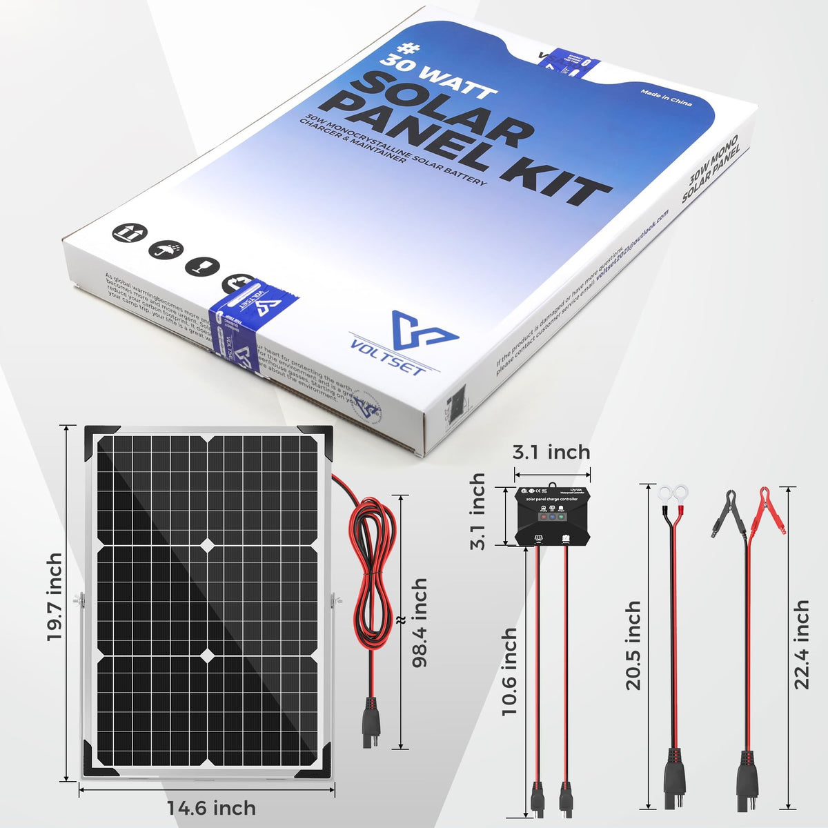 30W 12V Solar Panel Battery Charger Kit J879223