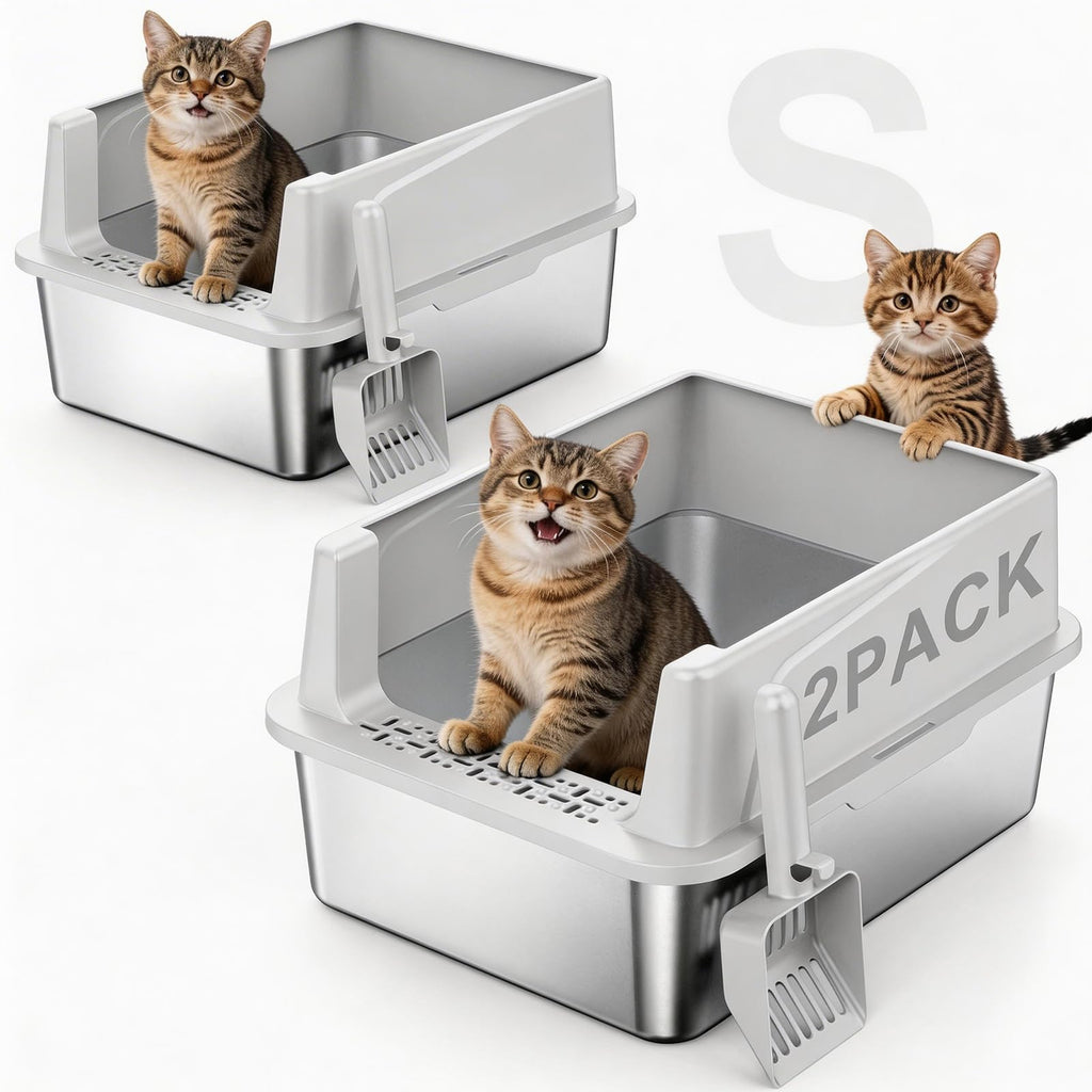 2 Pack Stainless Steel Cat Litter Box with Lid N3321