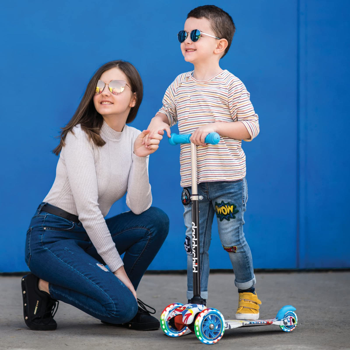 3-Wheel Kick Scooter with Light Up Wheels, 4 Adjustable Heights, Foldable D94362
