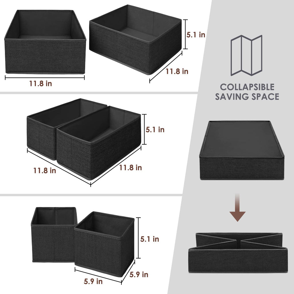 6 Pack Black Fabric Drawer Organizer Y440430