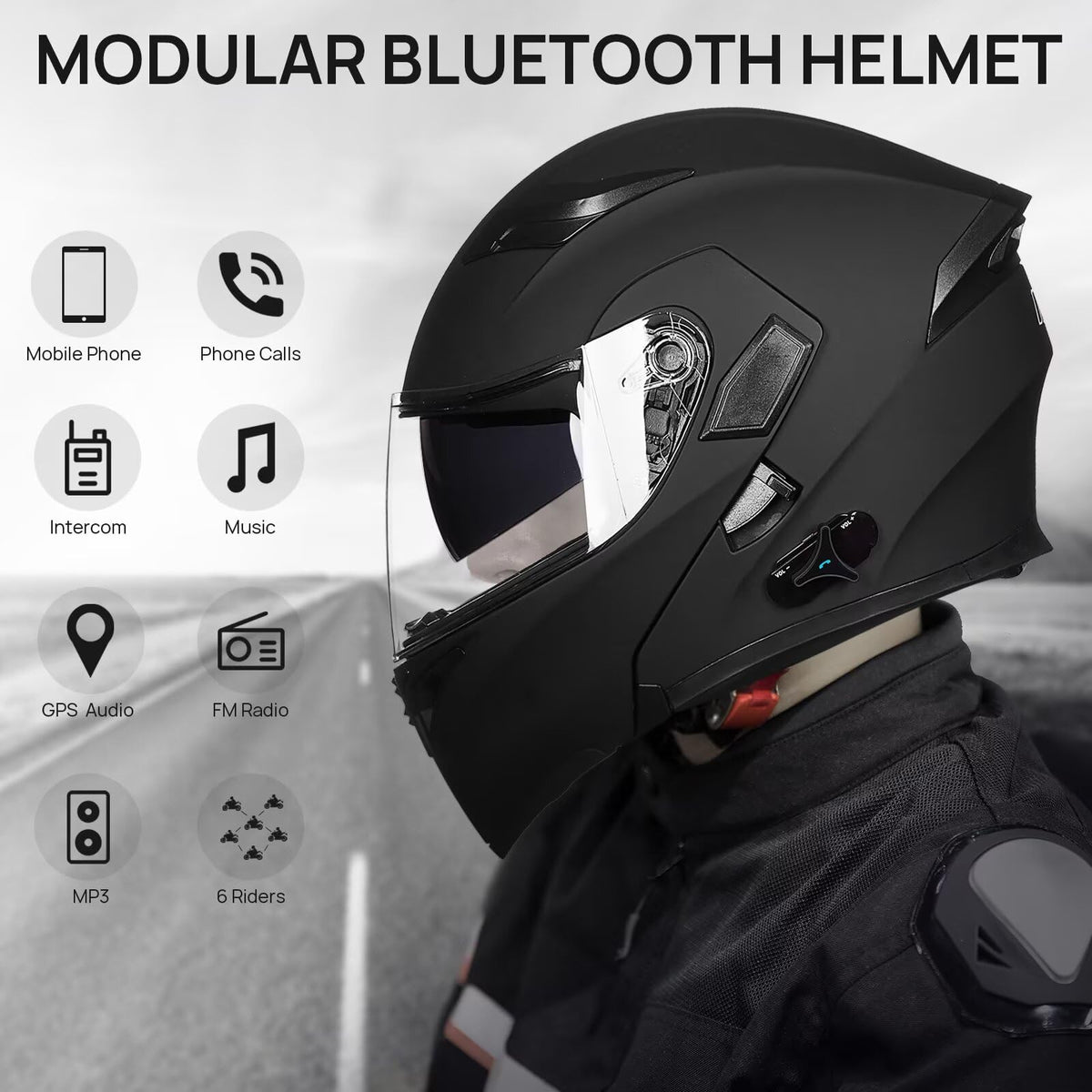 Bluetooth Modular Flip up Full Face Motorcycle Helmet V563