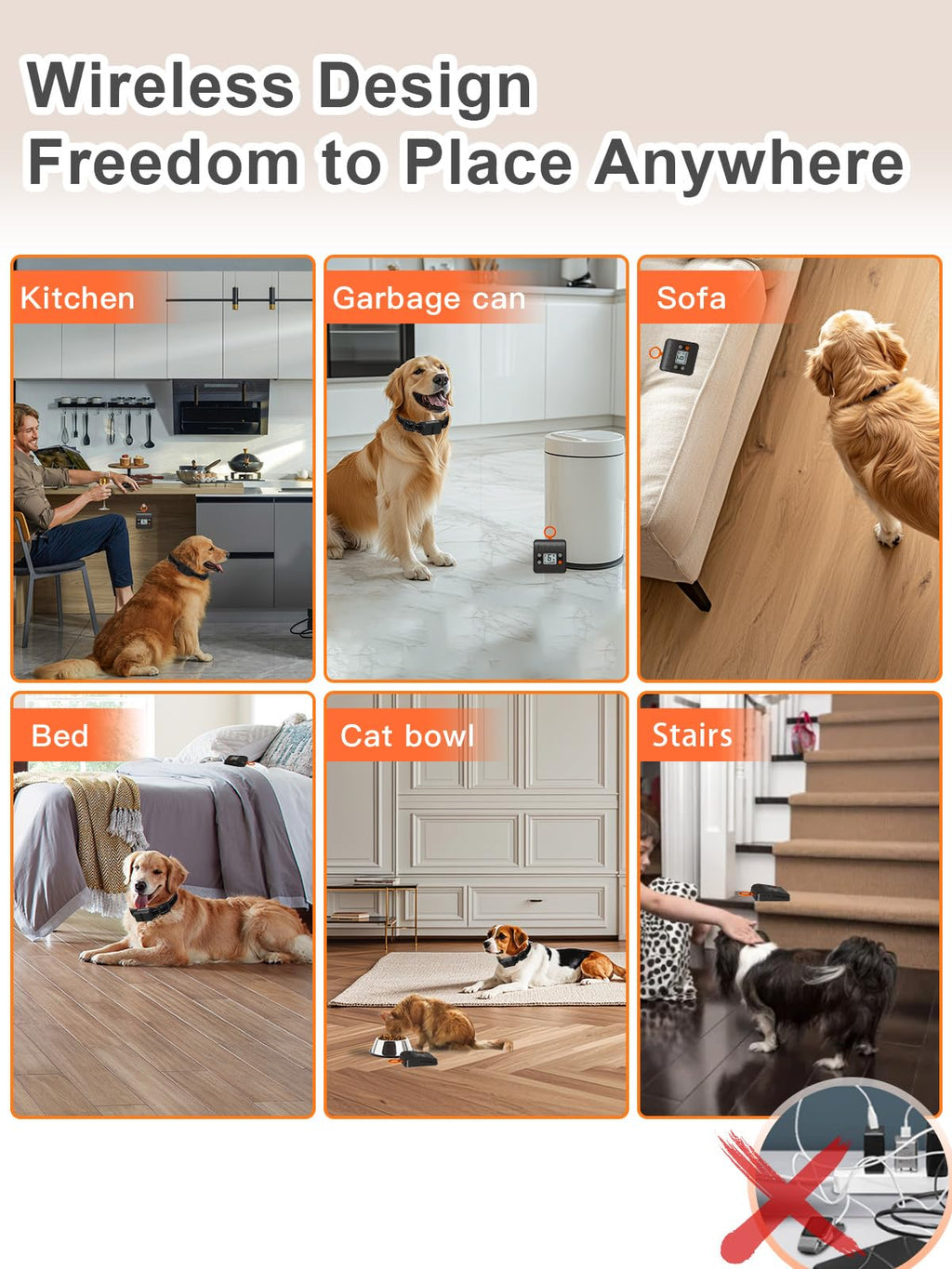 Wireless Rechargeable Indoor Pet Barrier with 6 Adjustable Range J628895