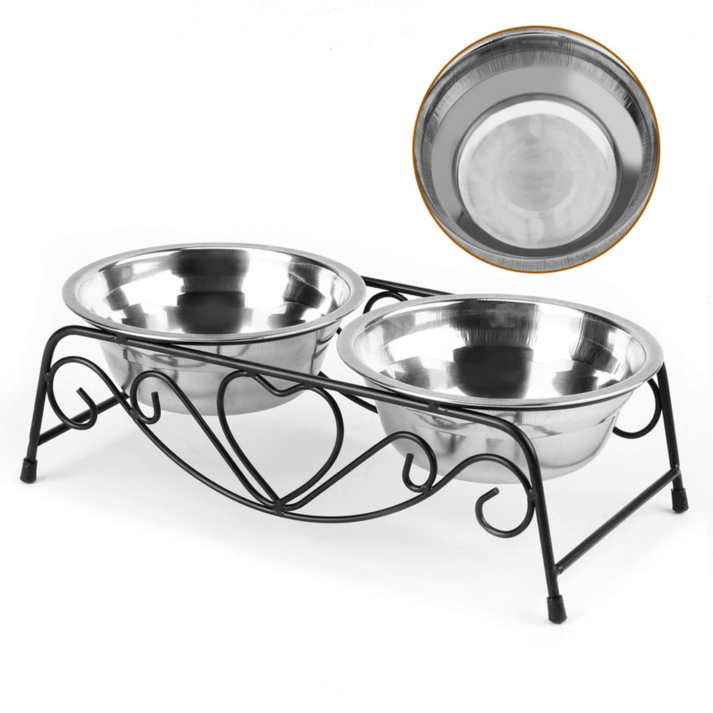 Double Stainless Steel Elevated Dog Bowls with Iron Stand O32648