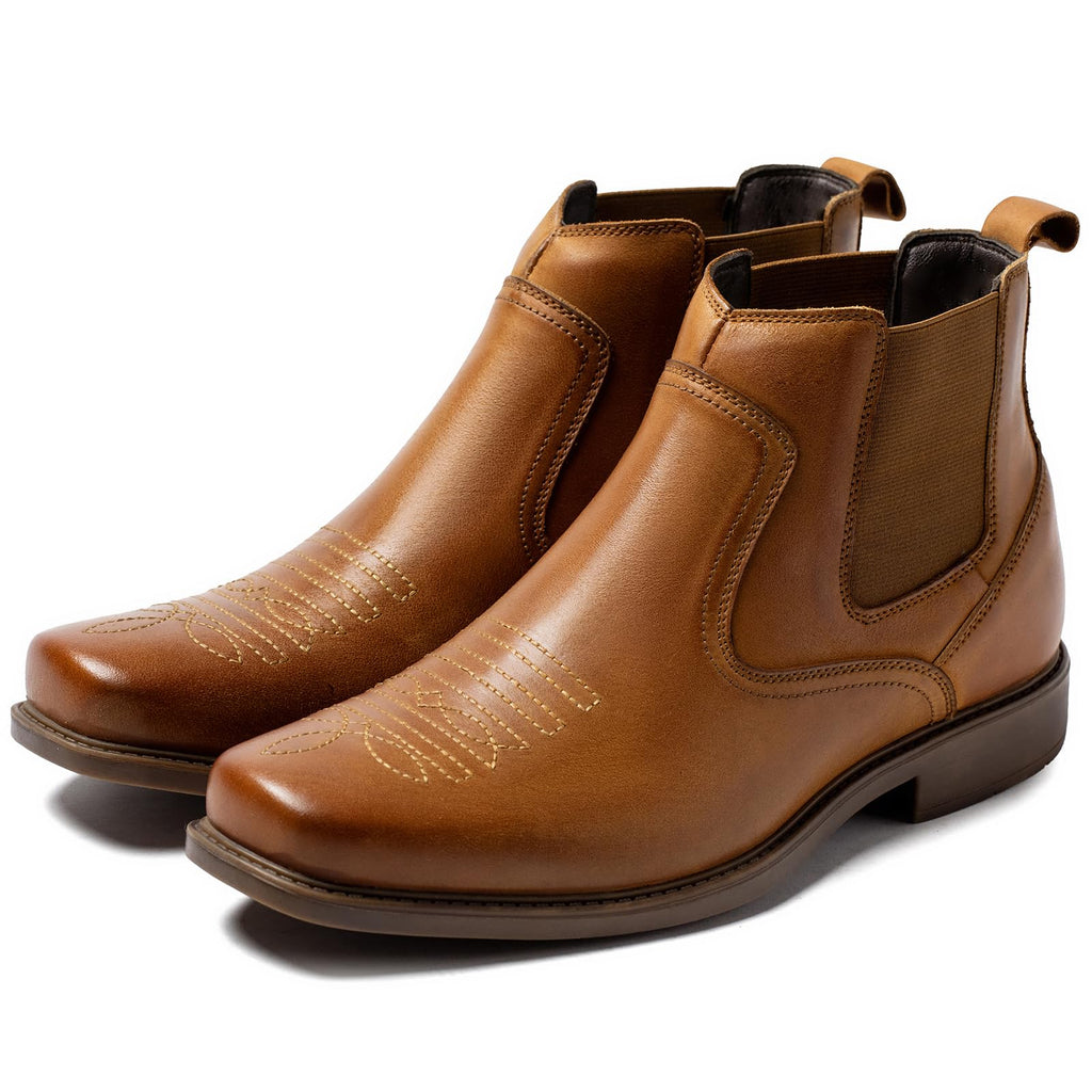 Cowboy Boots for Men Square Toe Leather Ankle Western Chelsea Slip On Boots L439930