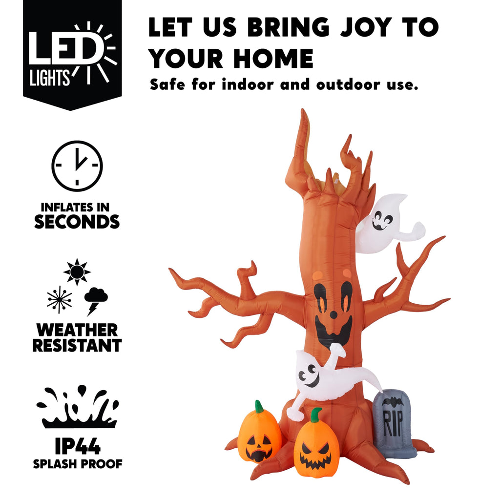 8FT Halloween Inflatable Tree with Ghost Pumpkin and Tombstone Y185010