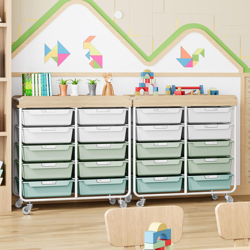 10 Drawer Rolling Cart Green J3001