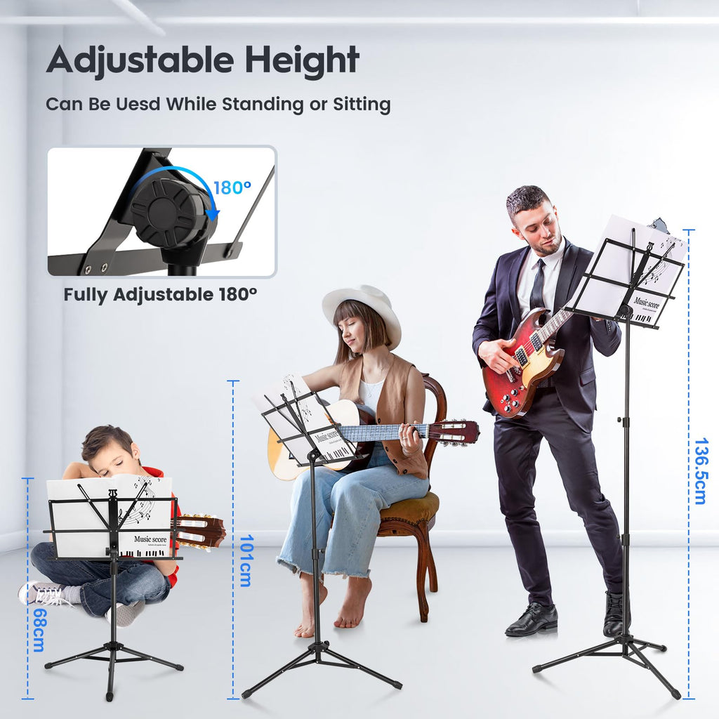 Black Adjustable Metal Music Stand with Carrying Bag S54029