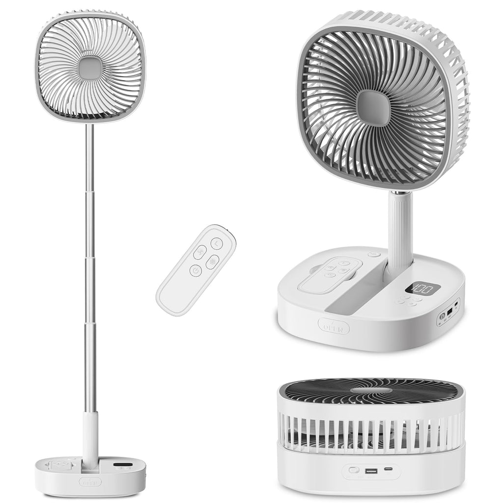 Portable Oscillating Pedestal Fan, 4 Speed 7200Mah Rechargeable Gray Y121