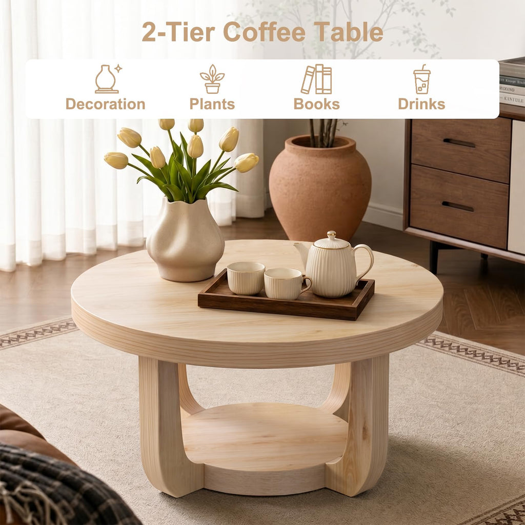 Round 2-Tier Coffee Table with Storage Z622