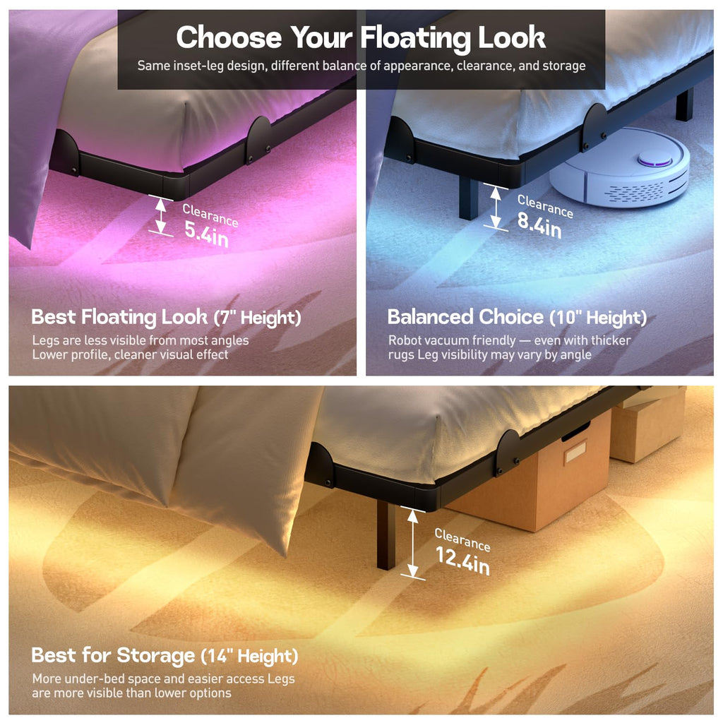 14 Inch Full Bed Frame with LED Lights and Charging Station L892