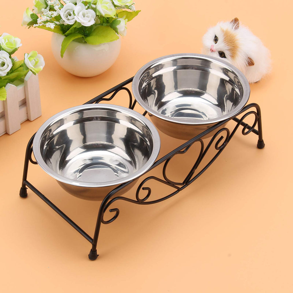 Double Stainless Steel Elevated Dog Bowls with Iron Stand O32648