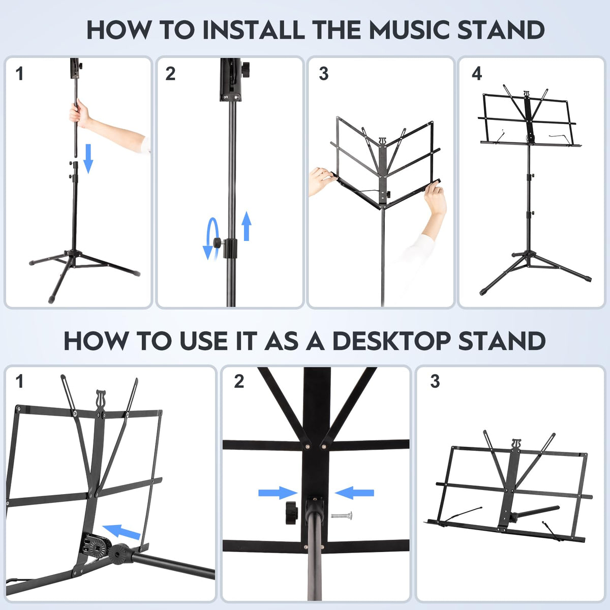 Black Adjustable Metal Music Stand with Carrying Bag S54029