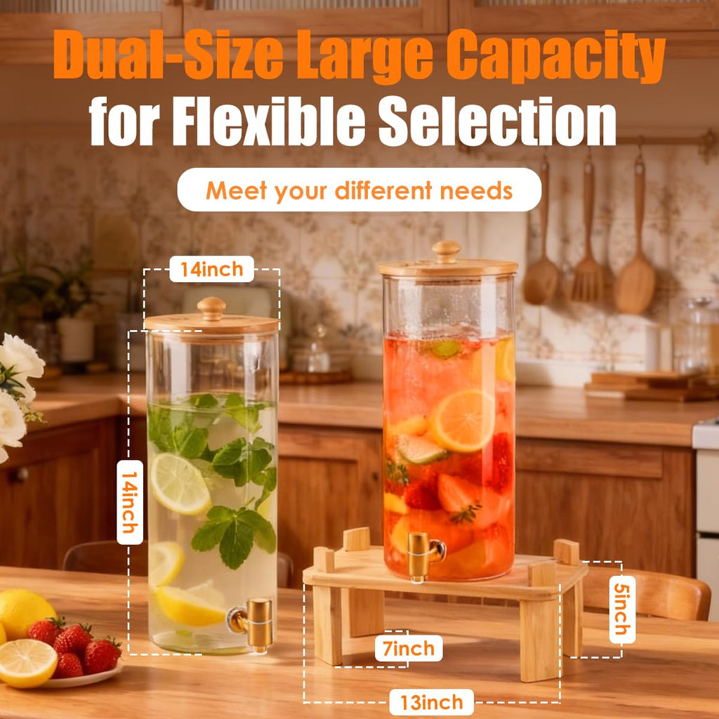 2 Gallon 2 Pack Glass Drink Dispenser with Wood Stand H4952