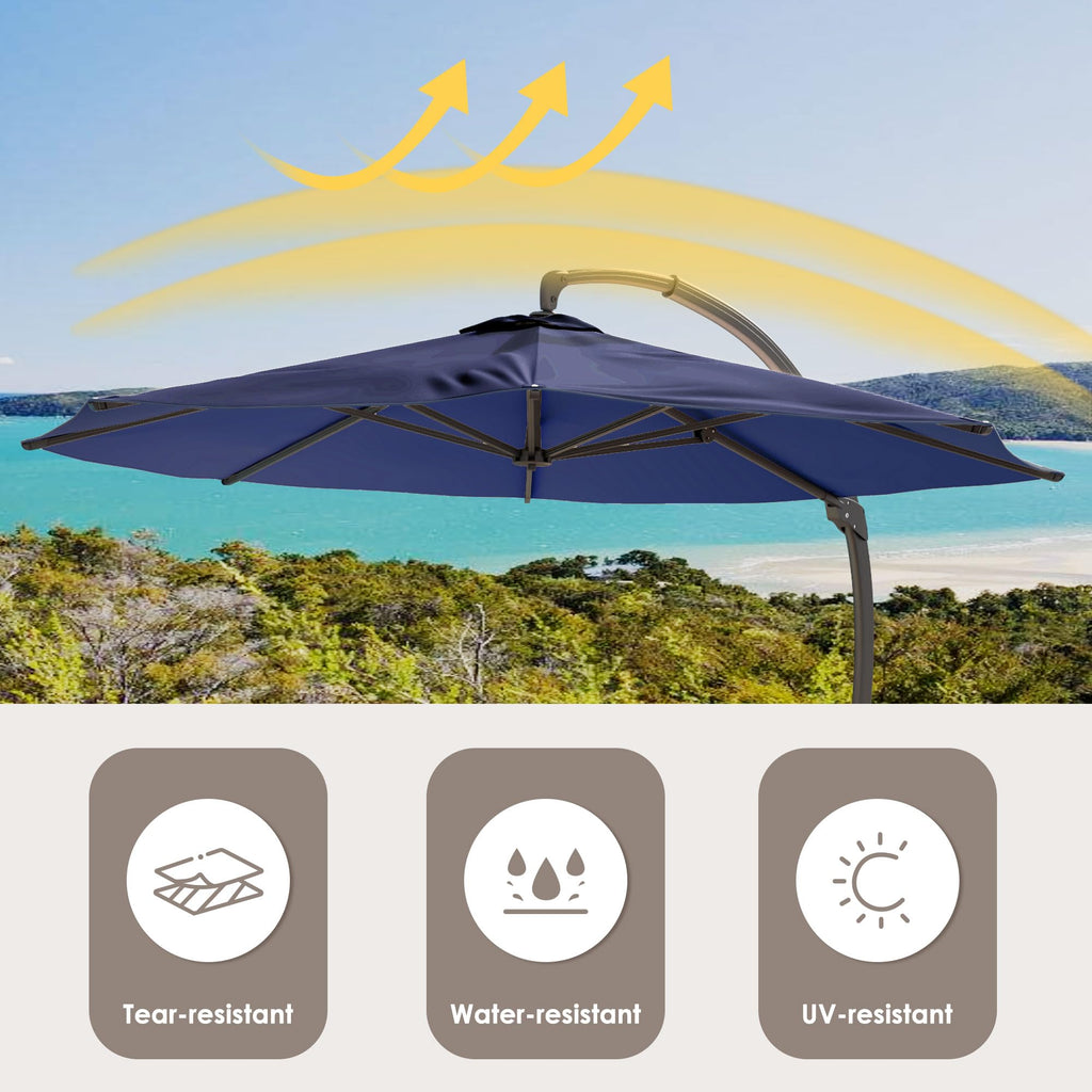 11FT Navy Blue Aluminum Cantilever Patio Umbrella with Base J921391