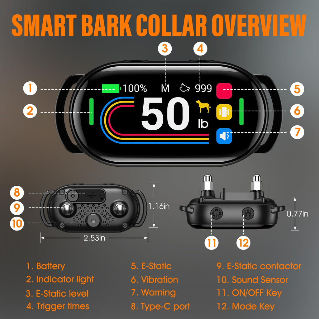 Rechargeable Smart Dog Bark Collar 4 Modes 8 Levels V590962