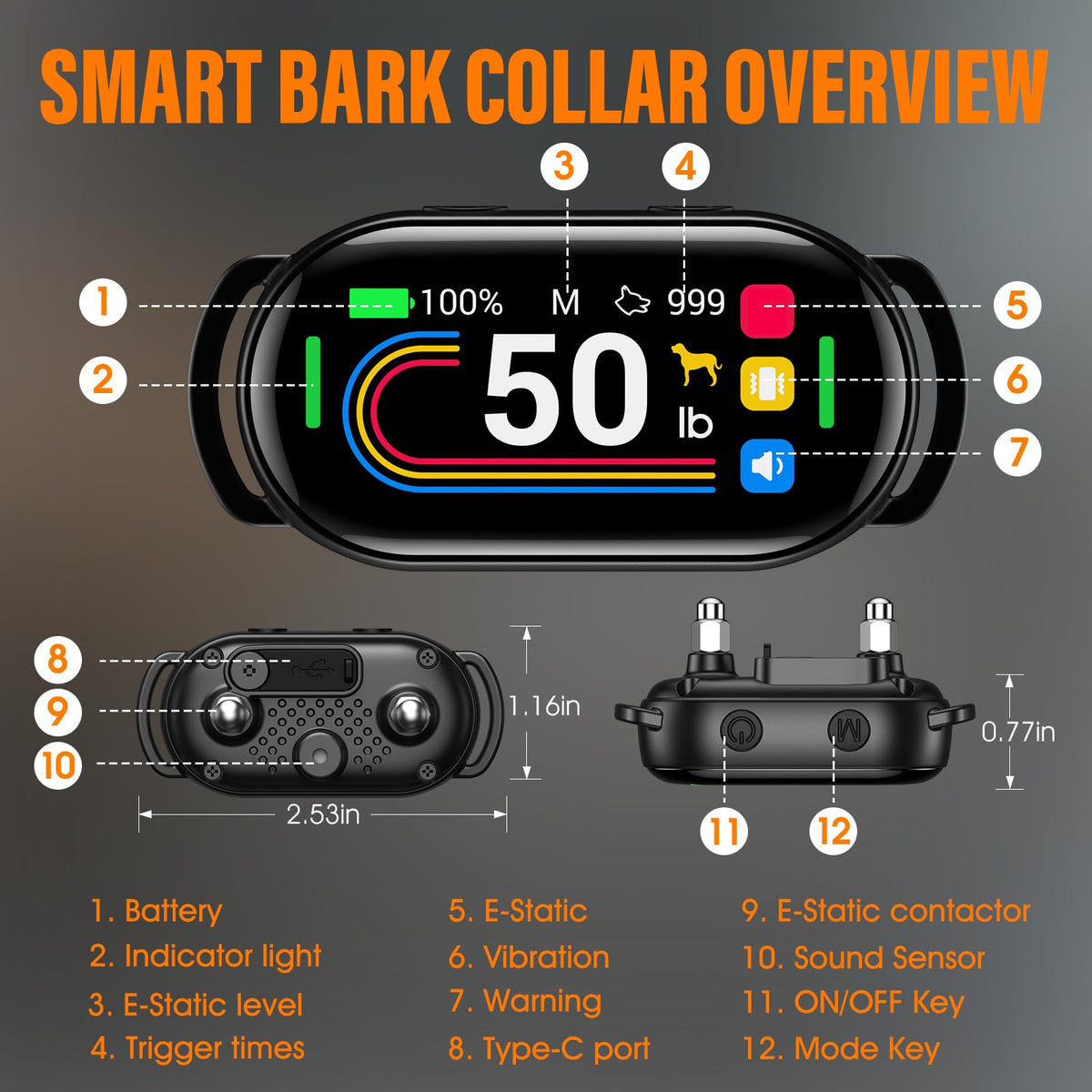 Rechargeable Smart Dog Bark Collar 4 Modes 8 Levels V590962
