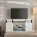 White 65 Inch TV Stand with Sliding Barn Doors and Storage W43075