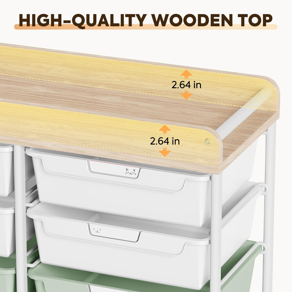 10 Drawer Rolling Cart Green J3001