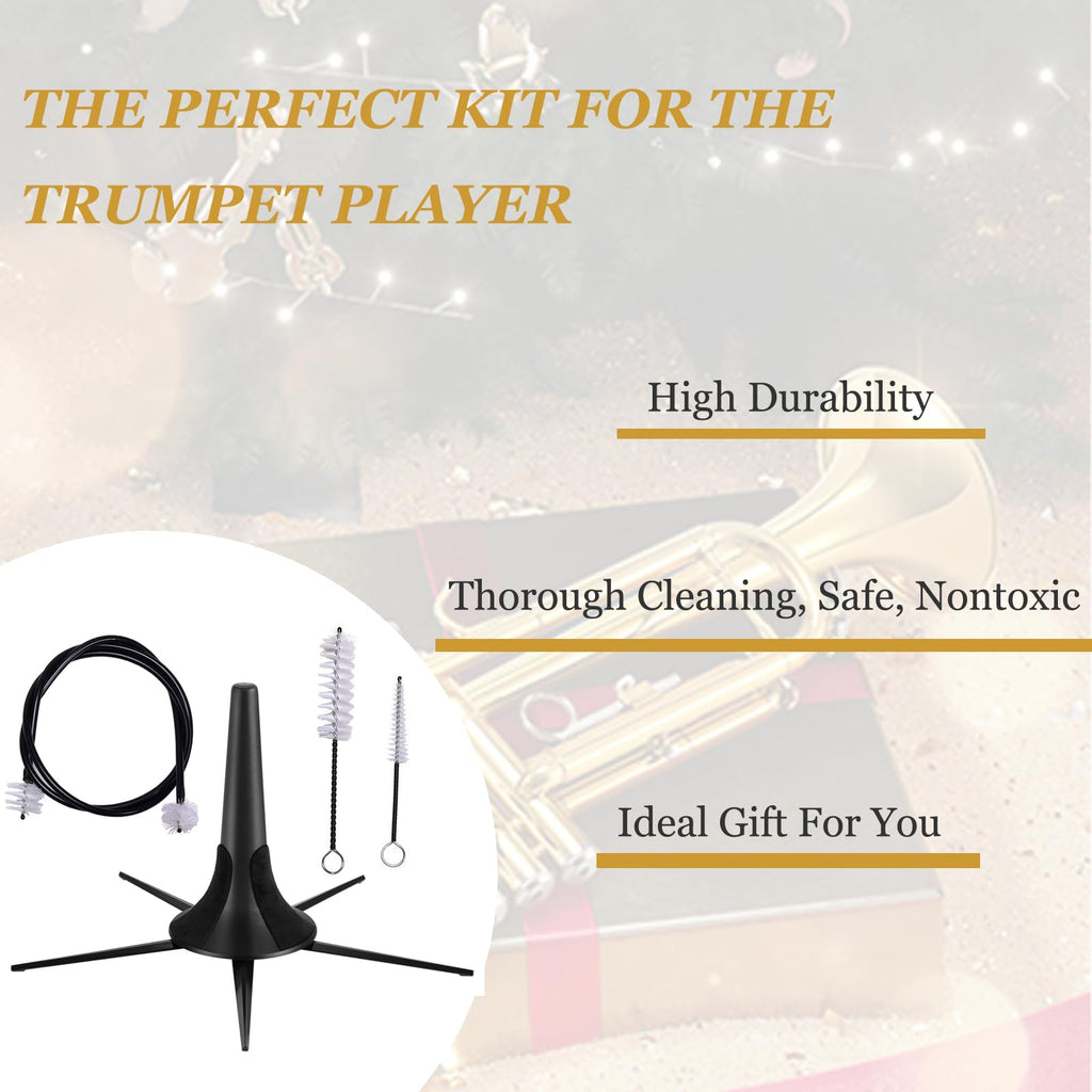 Trumpet Stand and Care Kit with Mouthpiece, Valve, Snake Brush, Foldable Metal 5 Legs Q29971