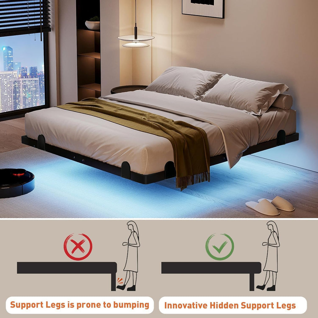 14 Inch Full Bed Frame with LED Lights and Charging Station L892