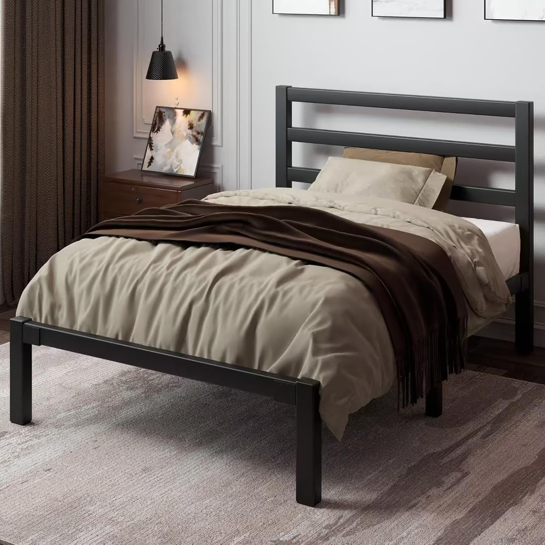 Twin Size Black Metal Bed Frame with Headboard M817964