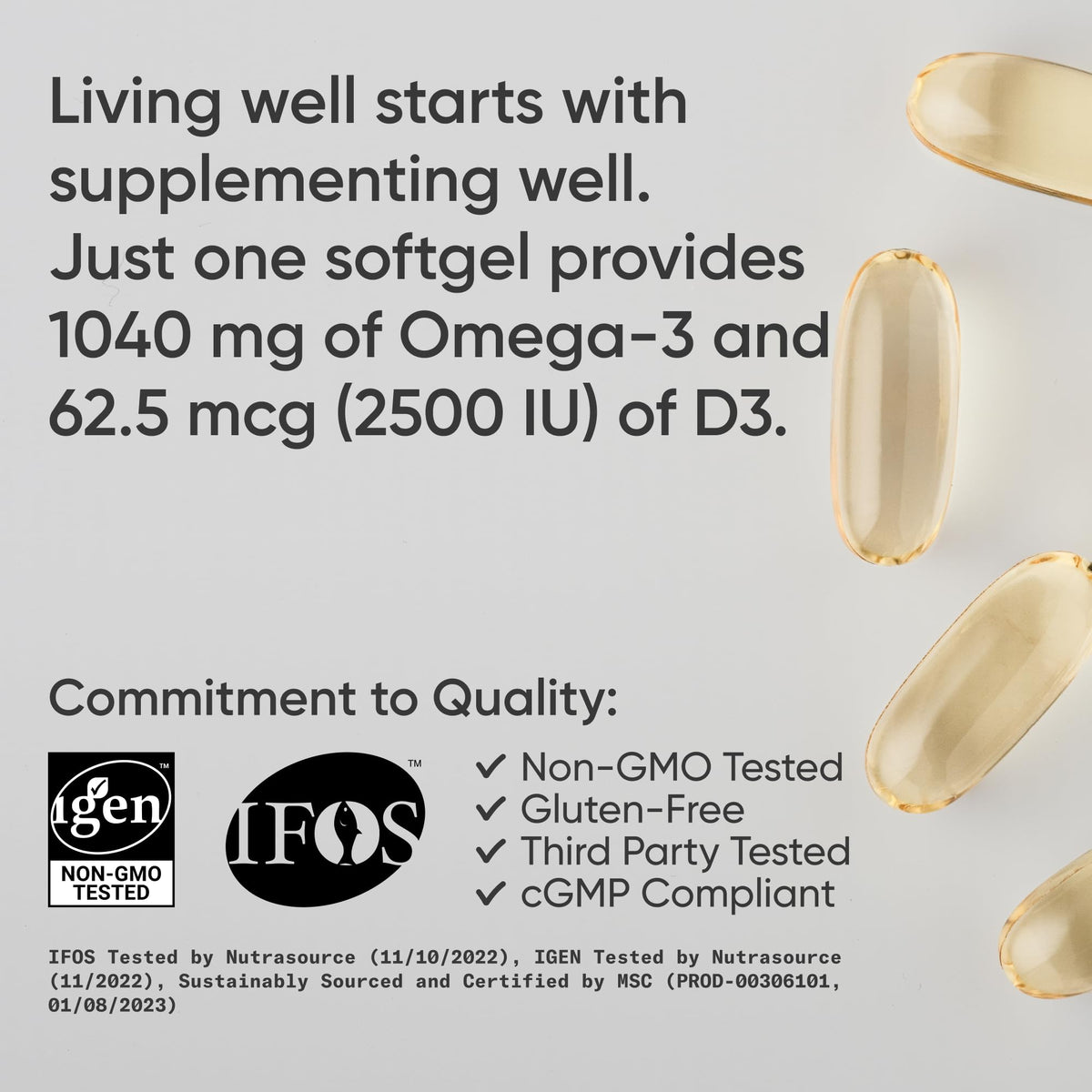 Omega-3 Fish Oil 1250mg + D3 2500iu, 120 Count V9293