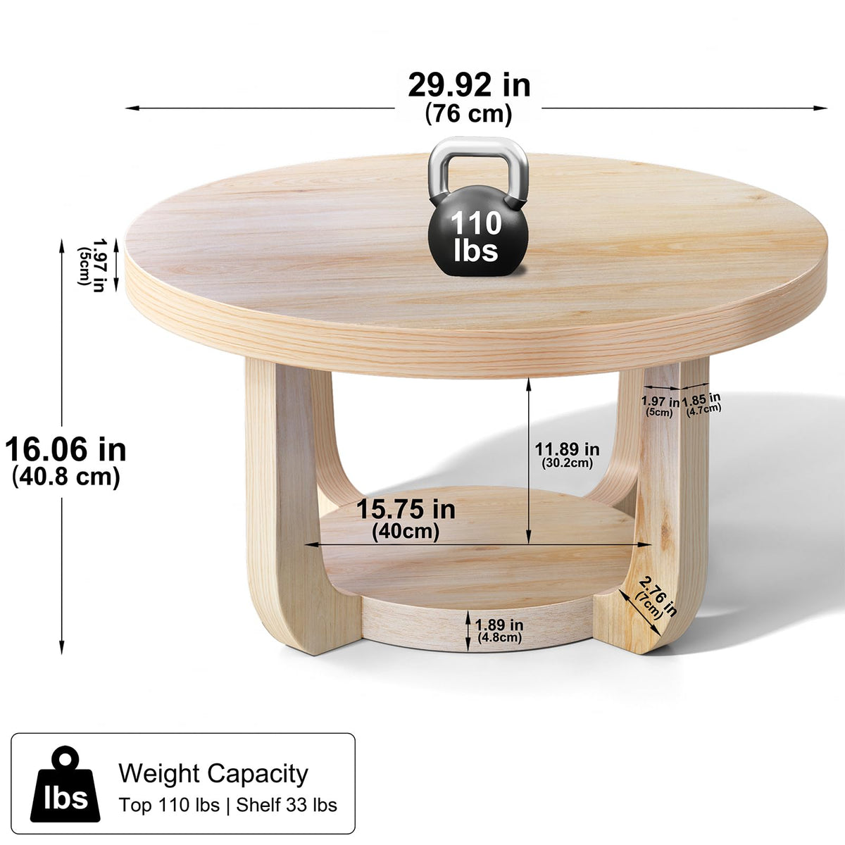 Round 2-Tier Coffee Table with Storage Z622