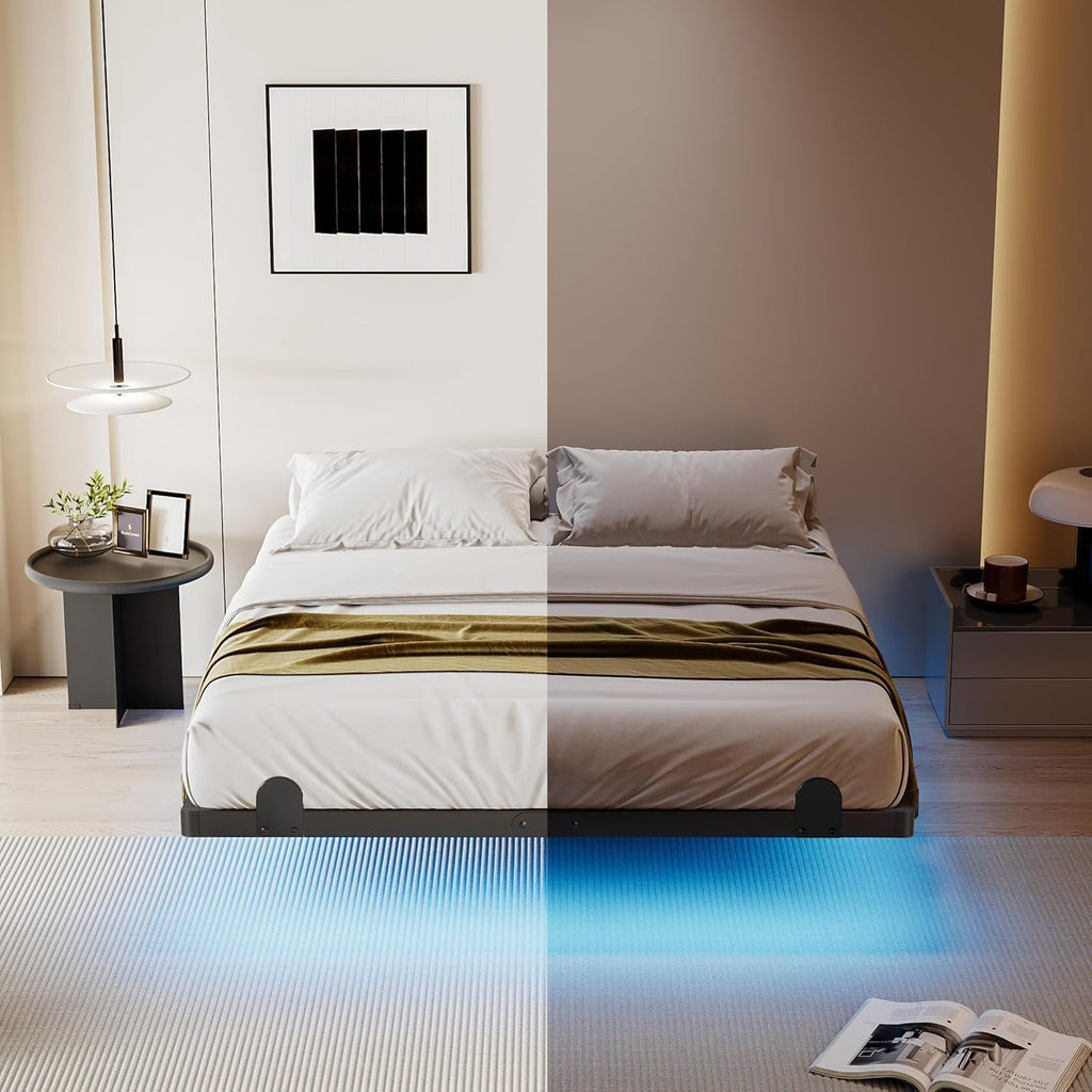 14 Inch Full Bed Frame with LED Lights and Charging Station L892