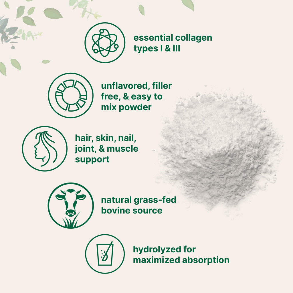 Hydrolyzed Collagen Peptides Powder, 1 lb Unflavored Type I & III R9535