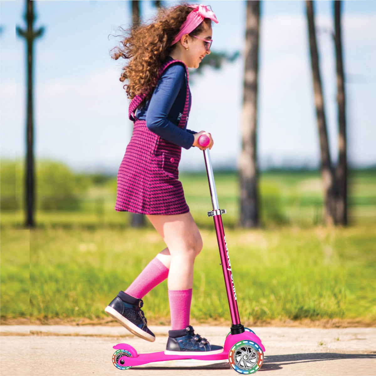 3-Wheel Kick Scooter with Light Up Wheels, 4 Adjustable Heights, Foldable D94362