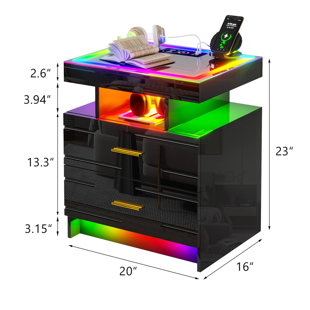 Black Smart Nightstand with Wireless Charging Station A728364