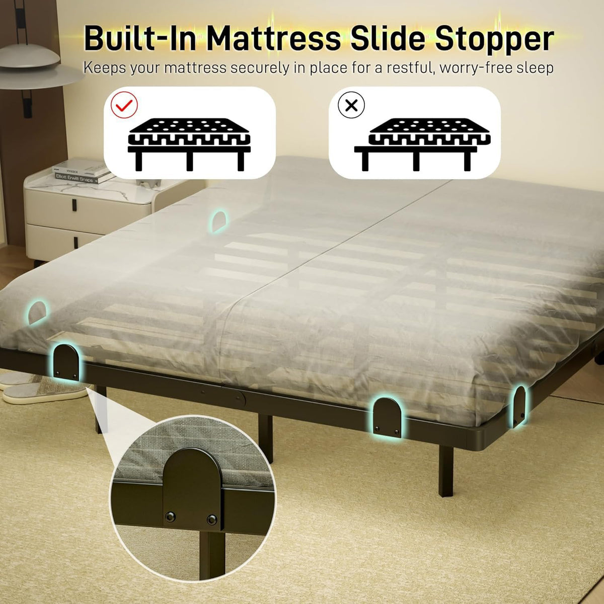 14 Inch Full Bed Frame with LED Lights and Charging Station L892
