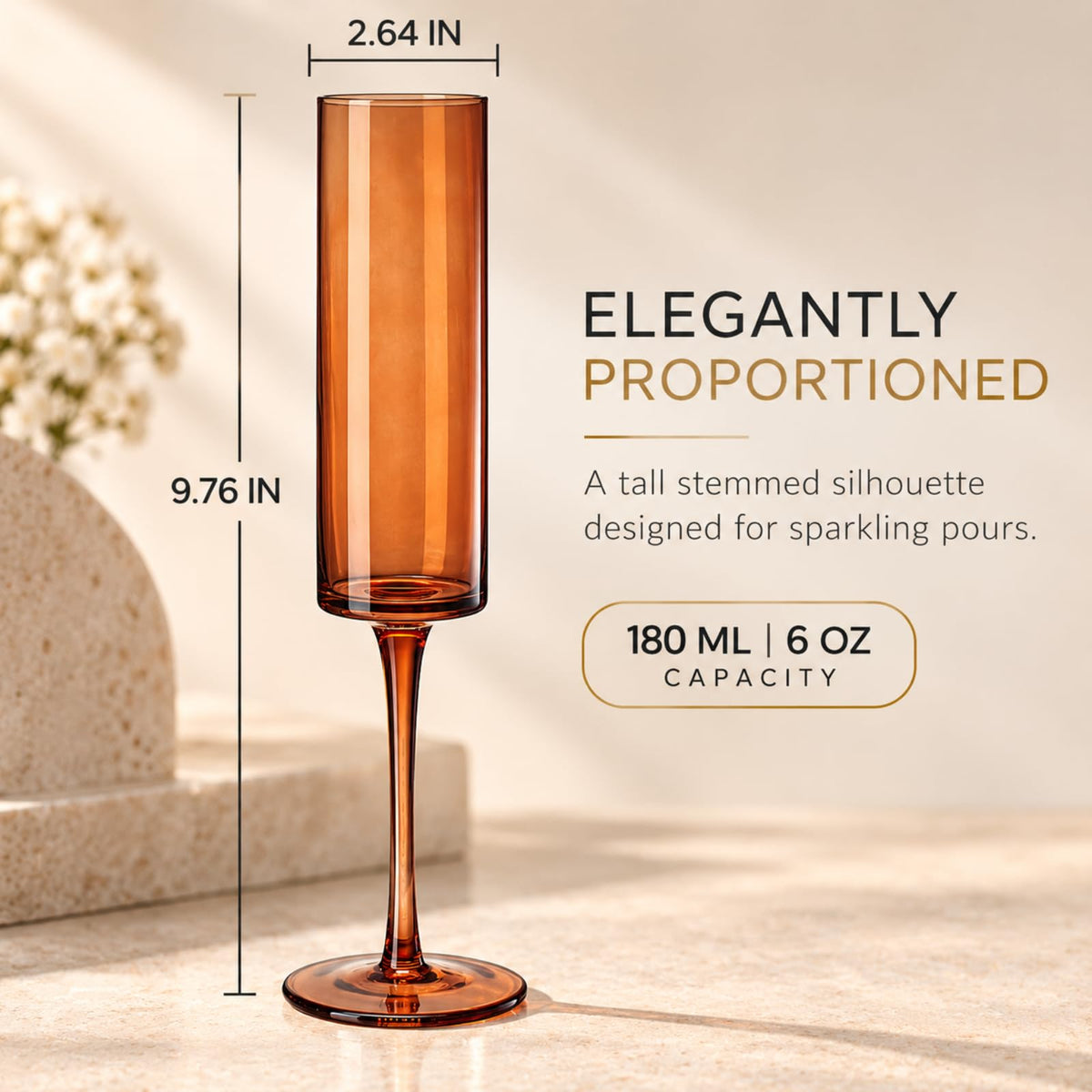 Set of 6 Amber Textured Glass Champagne Flute 6oz U3303