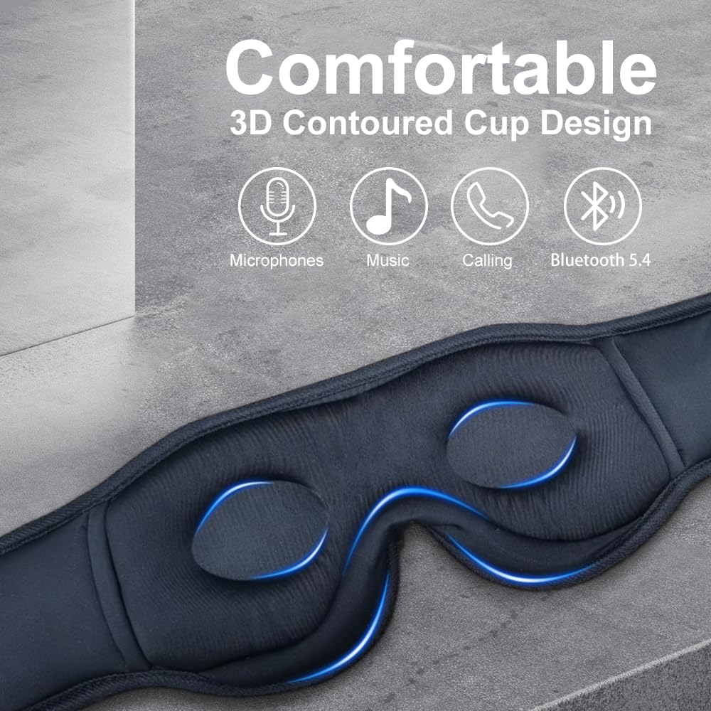 Bluetooth Sleep Mask Wireless Headphones Black S3547