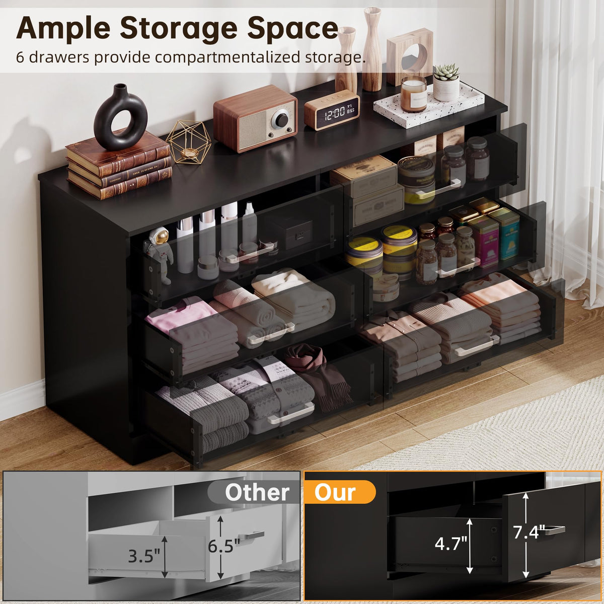 6 Drawer Dark Black Dresser A932