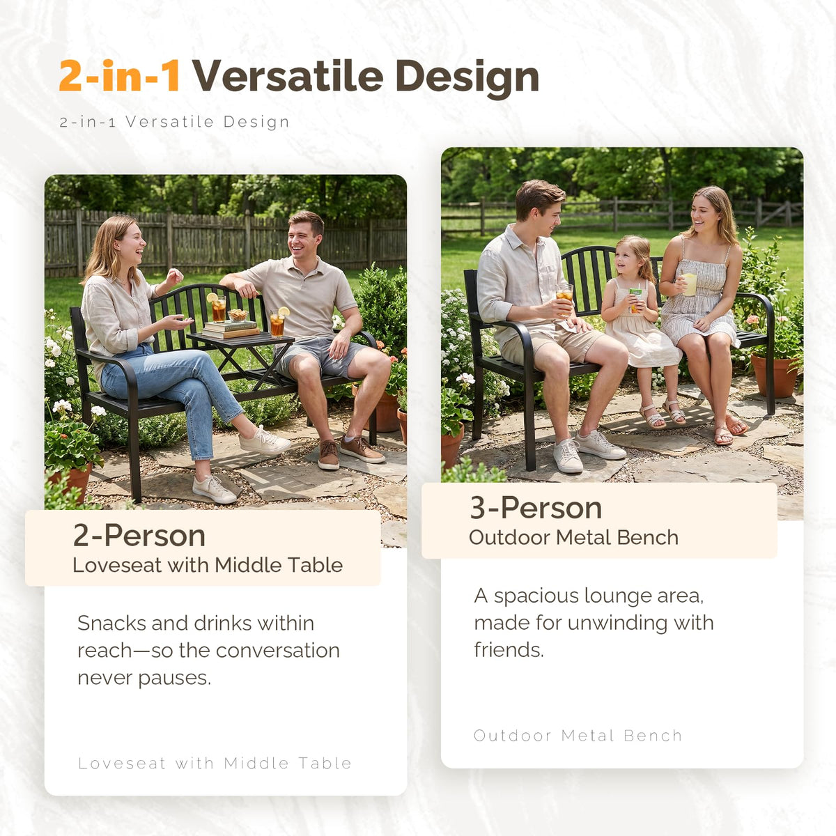 59" Outdoor Metal Bench with Built in Table J86652