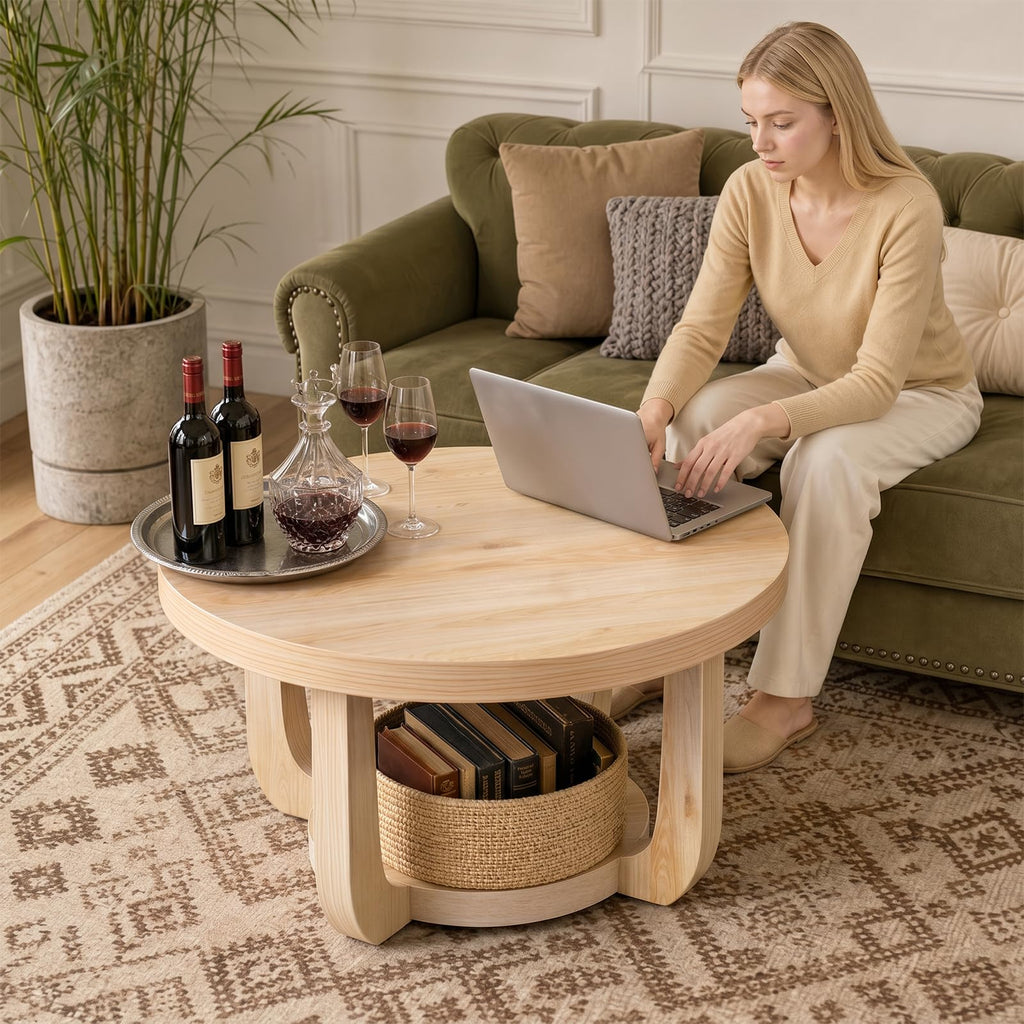 Round 2-Tier Coffee Table with Storage Z622