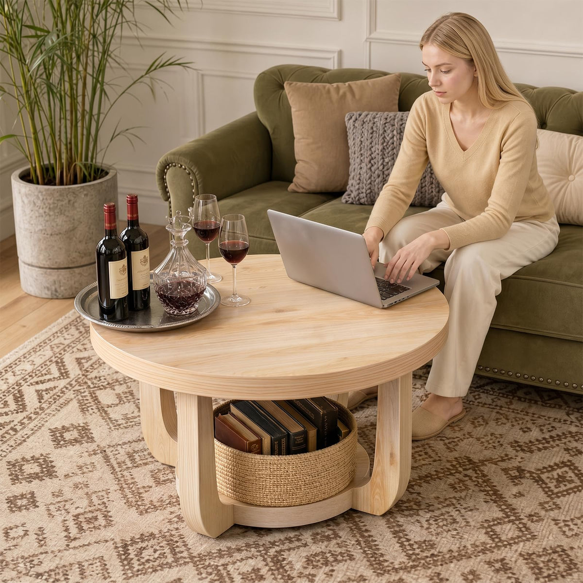 Round 2-Tier Coffee Table with Storage Z622
