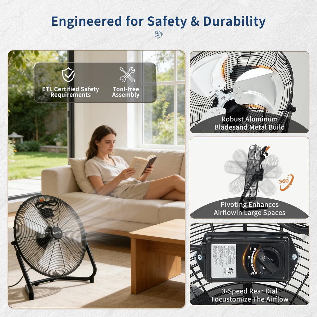 20 Inch High Velocity 3 Speeds Portable Floor Fan M266618