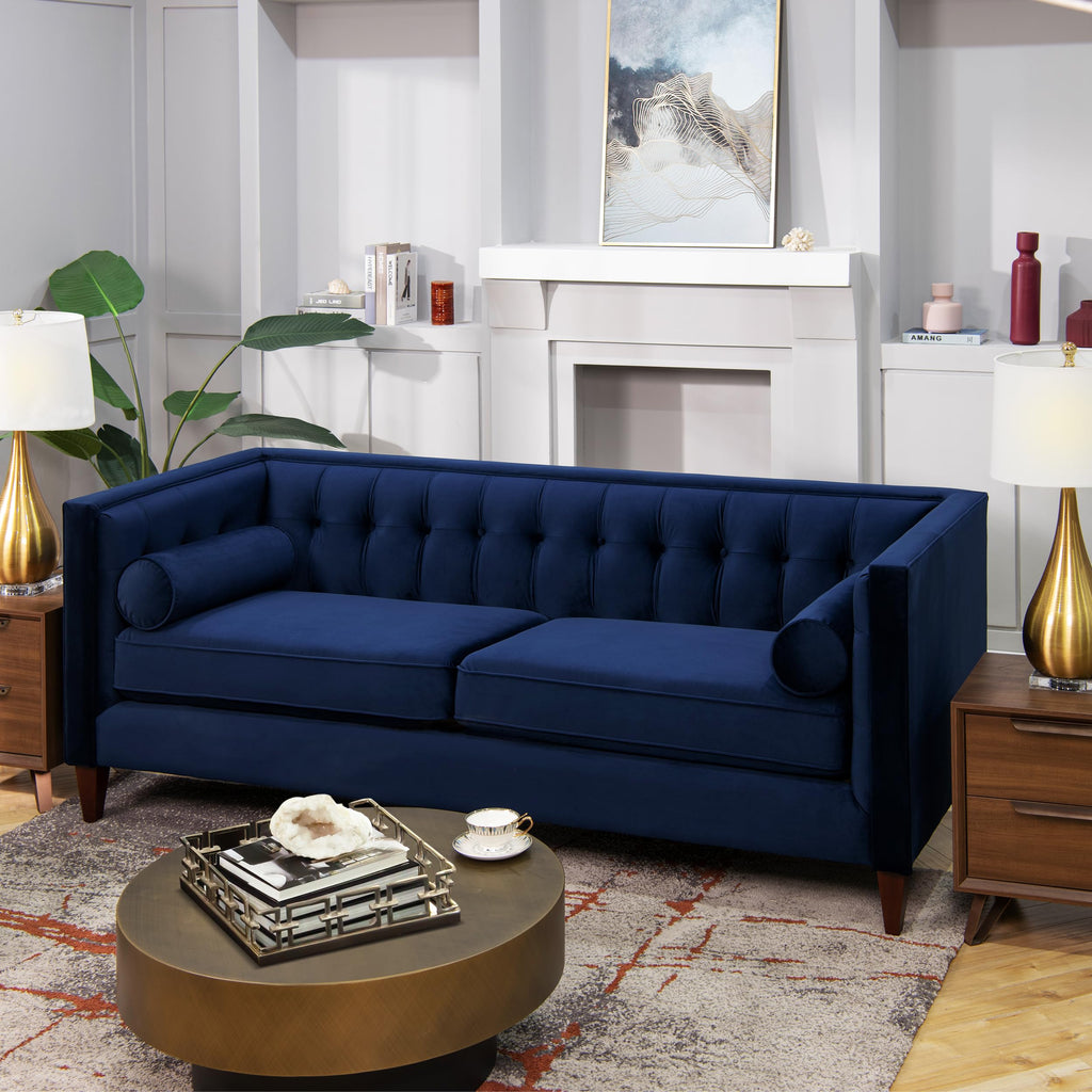 Navy Blue Velvet Tufted Sofa U93225