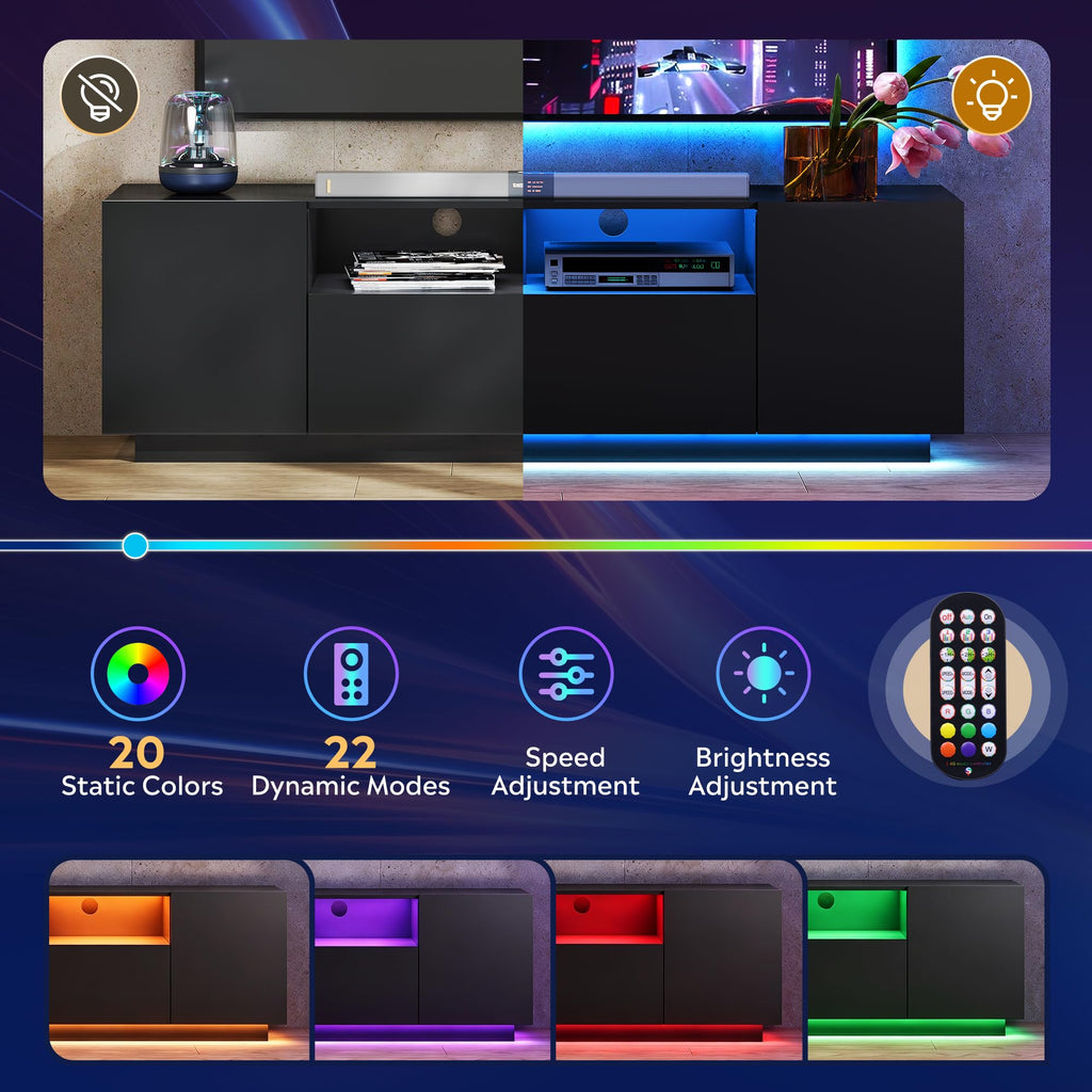 Black TV Stand with Storage Cabinets and Drawer Z101