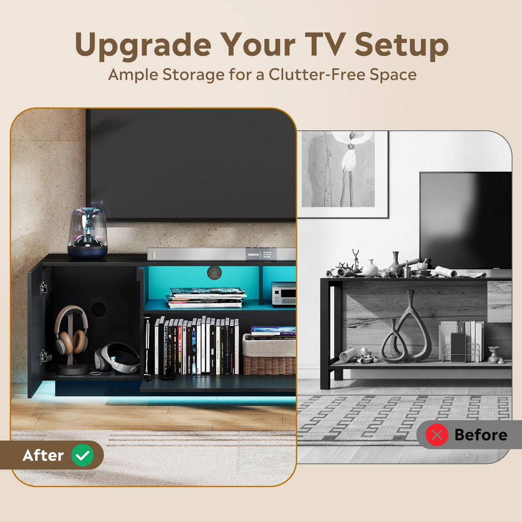 Black TV Stand with Storage Cabinets and Drawer Z101