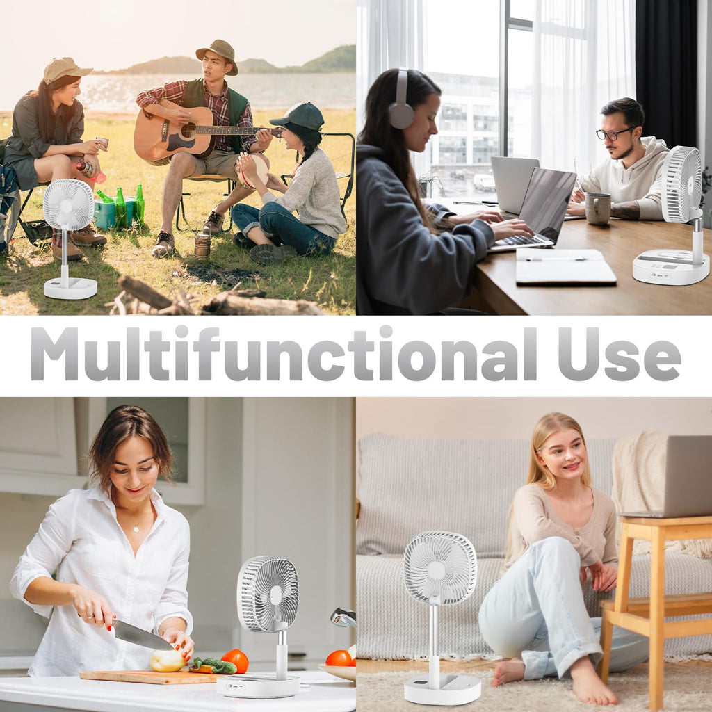 Portable Oscillating Pedestal Fan, 4 Speed 7200Mah Rechargeable Gray Y121