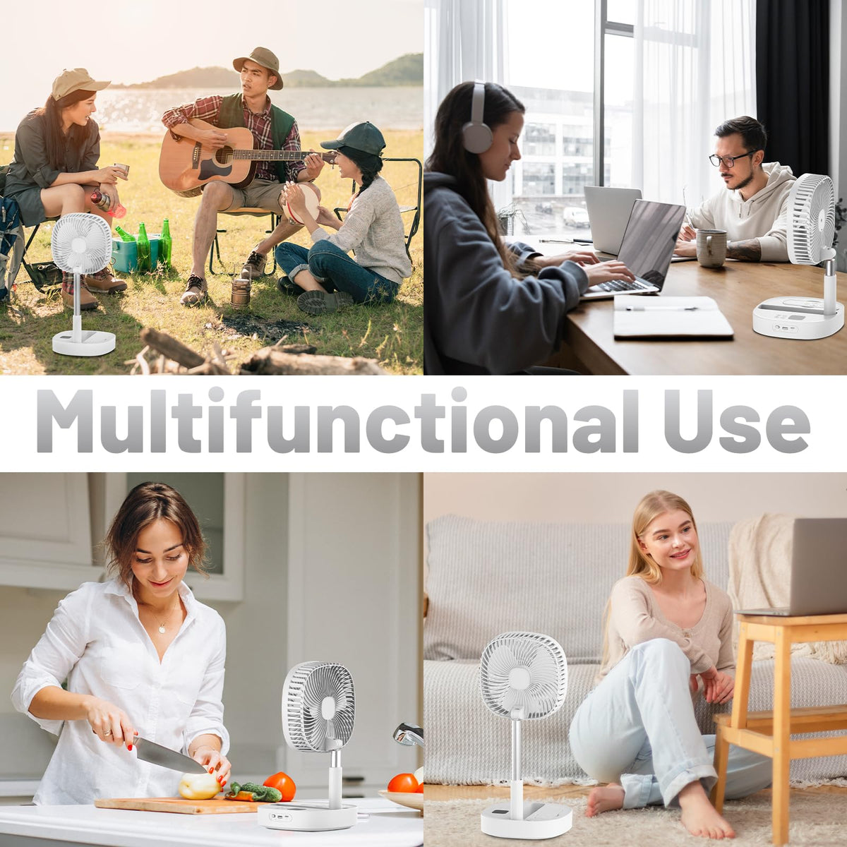 Portable Oscillating Pedestal Fan, 4 Speed 7200Mah Rechargeable Gray Y121