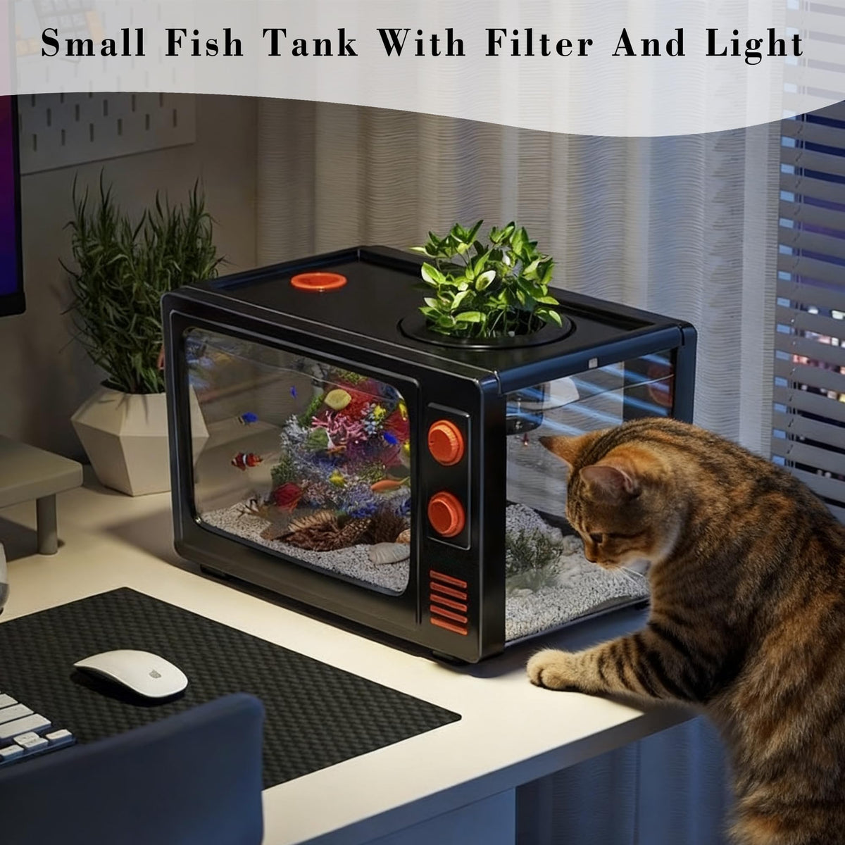 2.5 Gallon Fish Tank Kit with LED Lights, Filter & Plant Planter K140